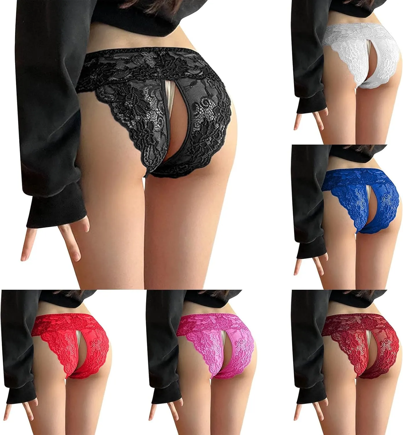 2024 Underwear for Women Womens Sexy Lace Panties Thong Low Rise Cotton Underwear Cutout Womens Sexy Lingerie