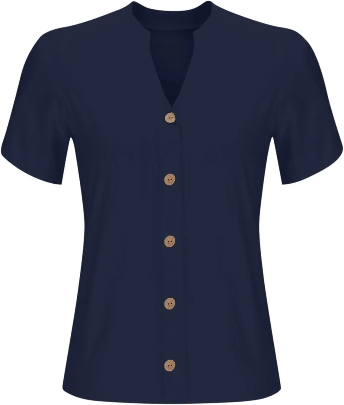 2025 Summer Blouses for Women Cool Cotton Linen V-Neck Short Sleeves Button Tops Casual Comfy Loose Solid T-Shirts