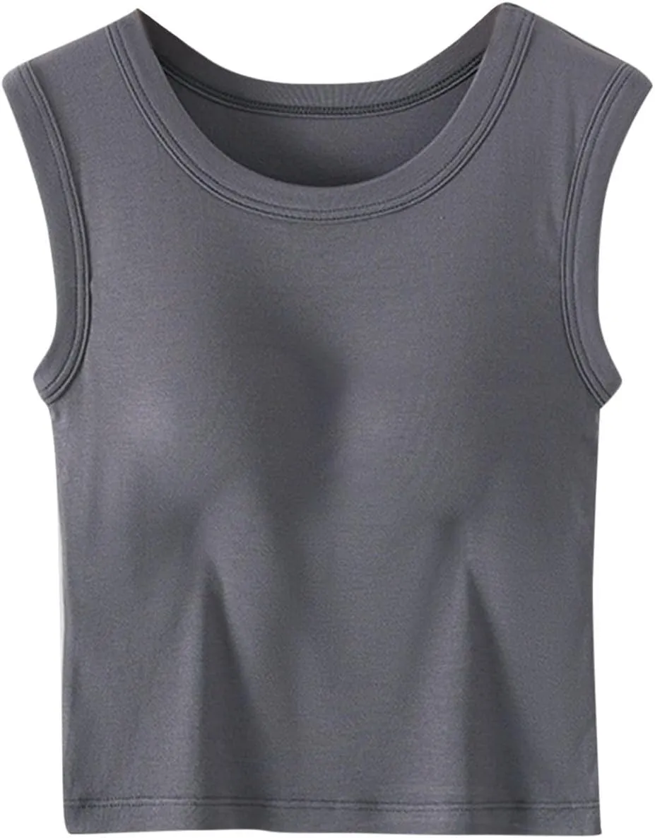 2025 Tank Tops for Women Lightweight Breathable Solid Color Smooth Tanks Round Neck Stretchy Wide Strip Undershirt