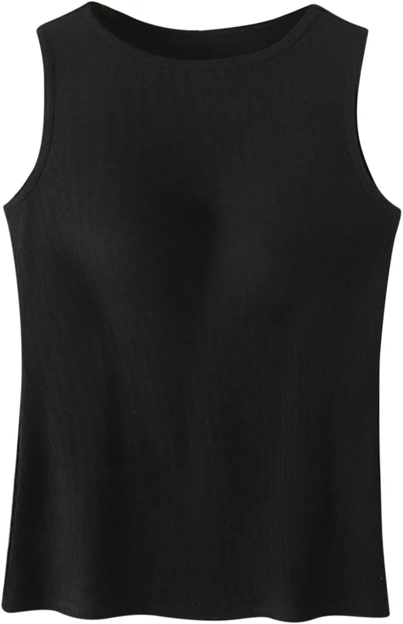 2025 Tank Tops for Women Lightweight Breathable Solid Color Smooth Tanks Round Neck Stretchy Wide Strip Undershirt