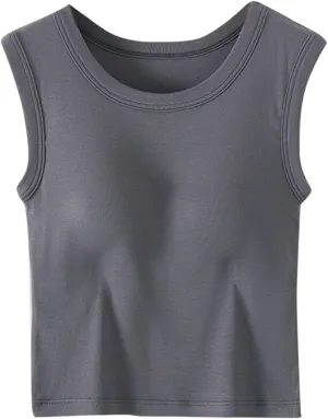 2025 Tank Tops for Women Lightweight Breathable Solid Color Smooth Tanks Round Neck Stretchy Wide Strip Undershirt