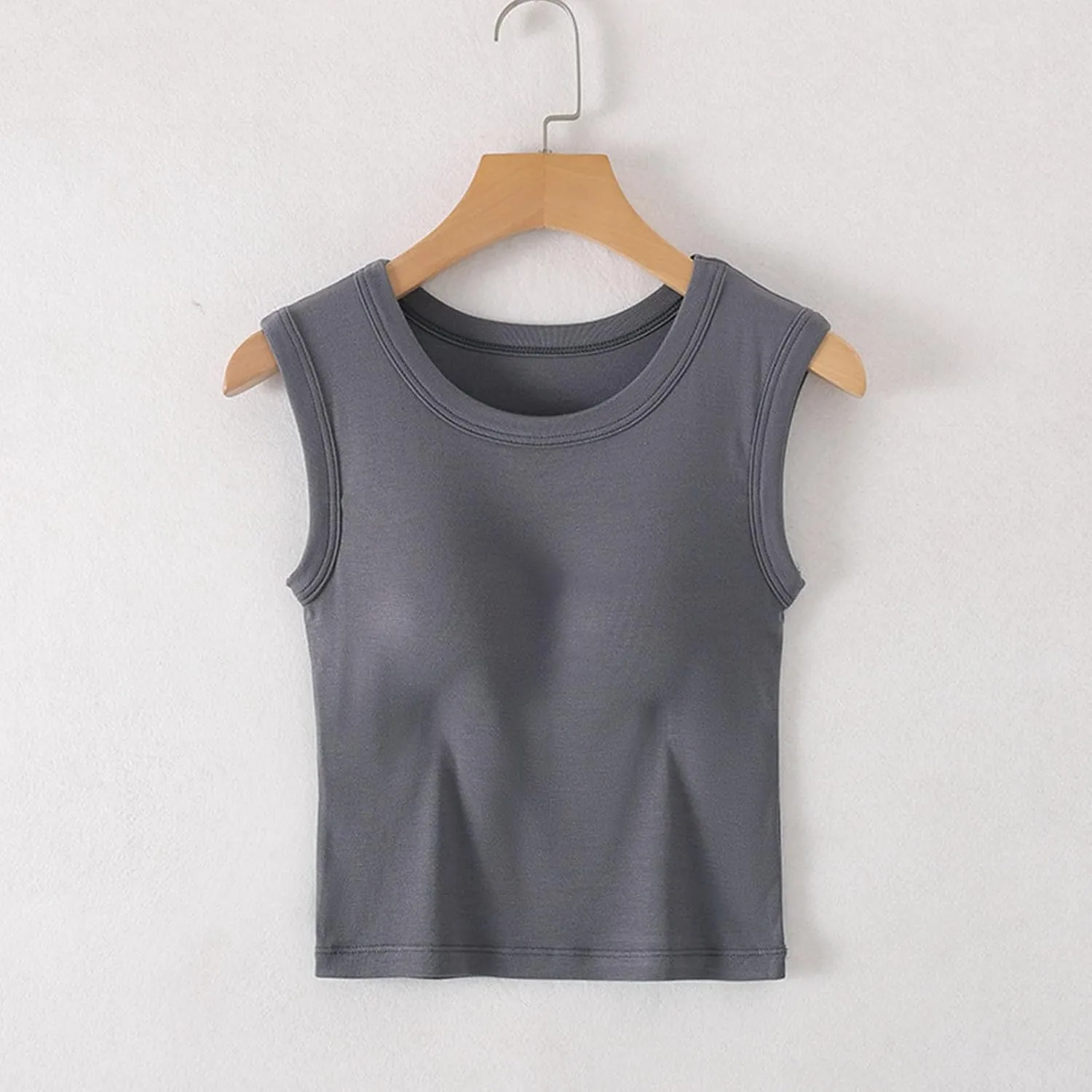 2025 Tank Tops for Women Lightweight Breathable Solid Color Smooth Tanks Round Neck Stretchy Wide Strip Undershirt