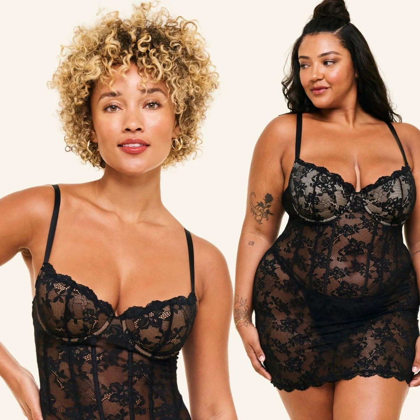 Adore Me Brielle Babydoll Dress & G-String Thong - XS-4X Regular & Plus-Size Lace Lingerie Set, Underwire Corset Top & Thong