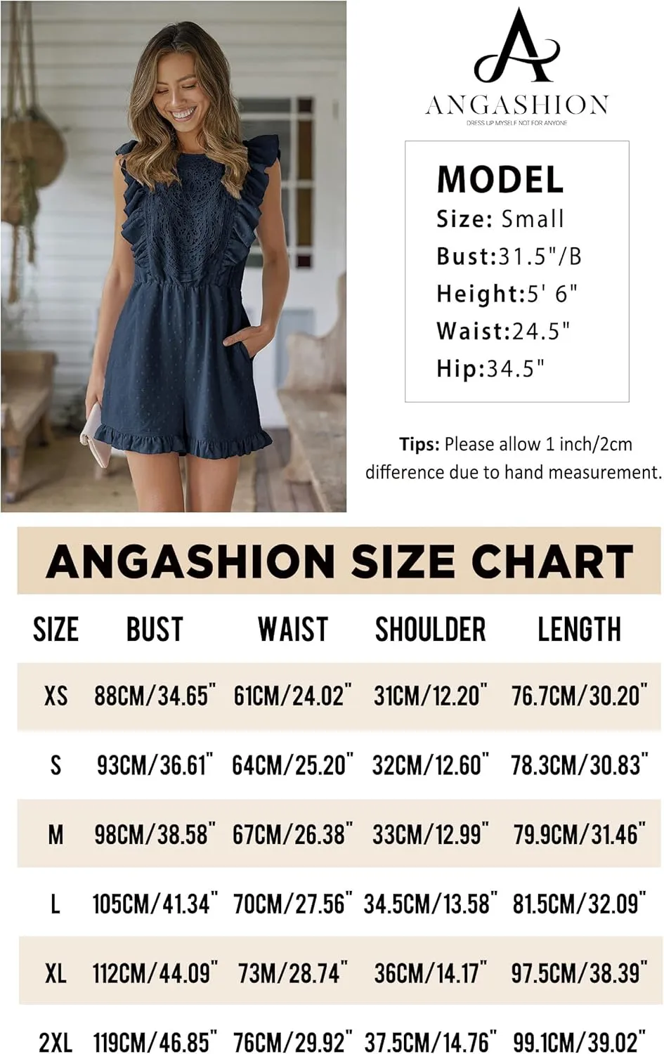 Angashion Womens Rompers 2025 Dressy Summer Casual Embroidery Lace Print One Piece Outfit Ruffle Shorts Jumpsuit