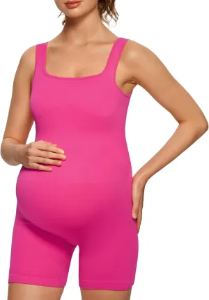 Angelhood Women's Maternity Bodysuit Ribbed Yoga Maternity Romper Pregnancy Shapewear Sleeveless Tank Top Jumpsuit