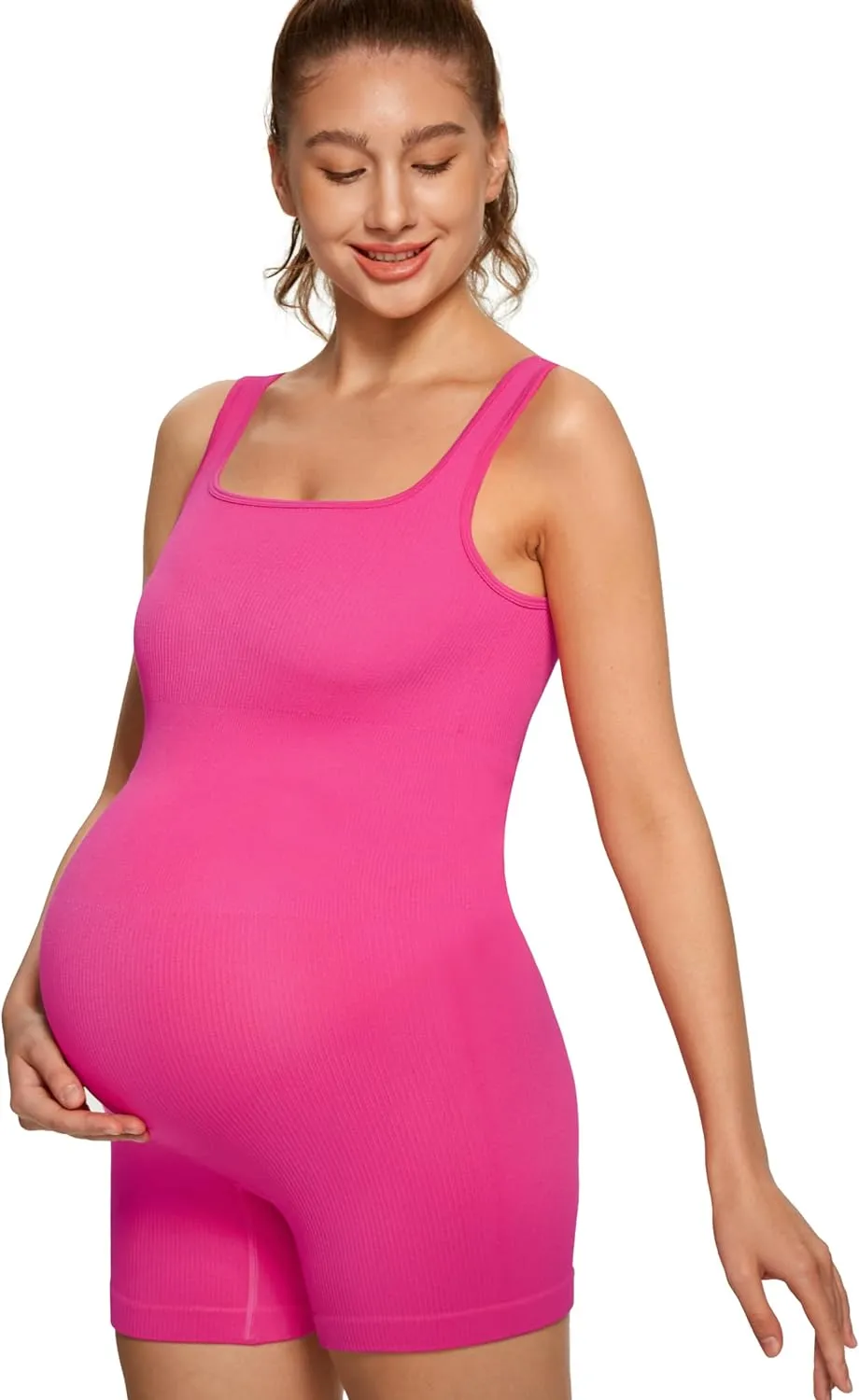 Angelhood Women's Maternity Bodysuit Ribbed Yoga Maternity Romper Pregnancy Shapewear Sleeveless Tank Top Jumpsuit