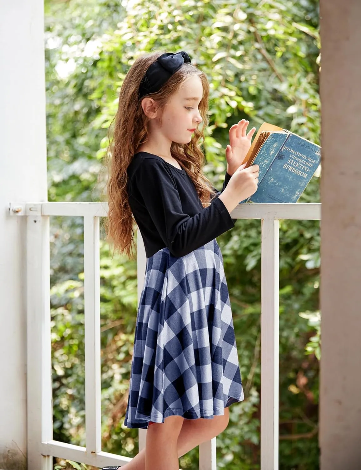 Arshiner Girls Long Sleeve Stretchy Dress A line Twirly Skater School Party Dress