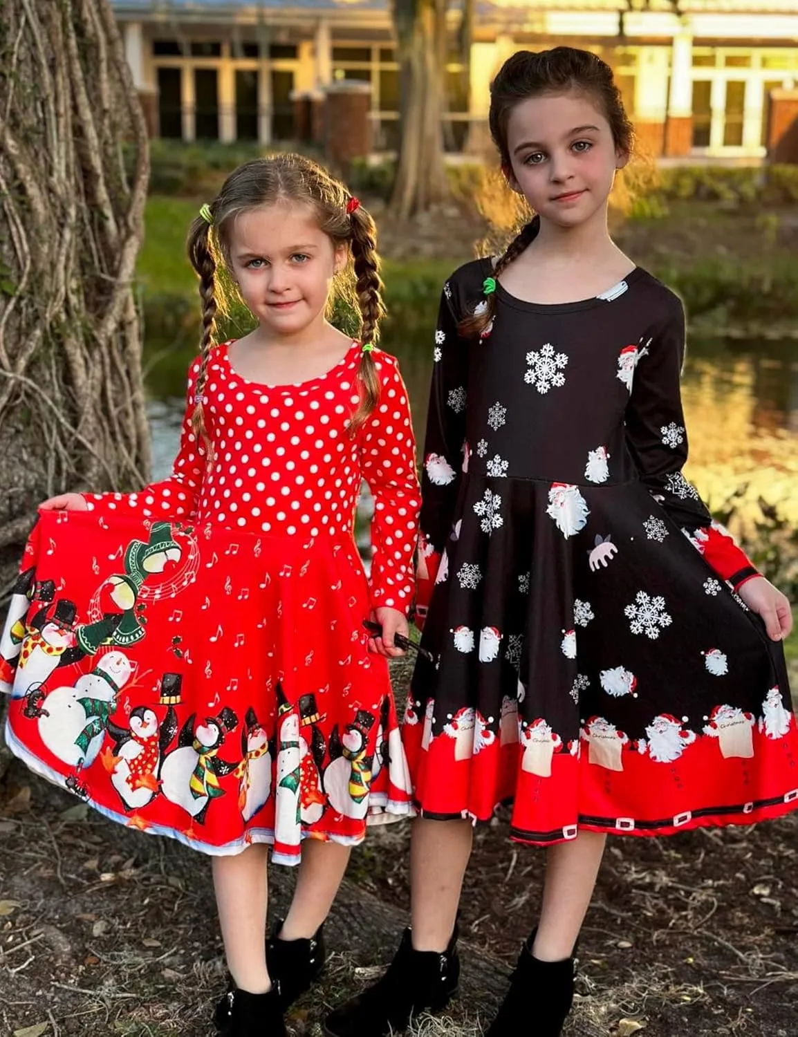 Arshiner Girls Long Sleeve Stretchy Dress A line Twirly Skater School Party Dress