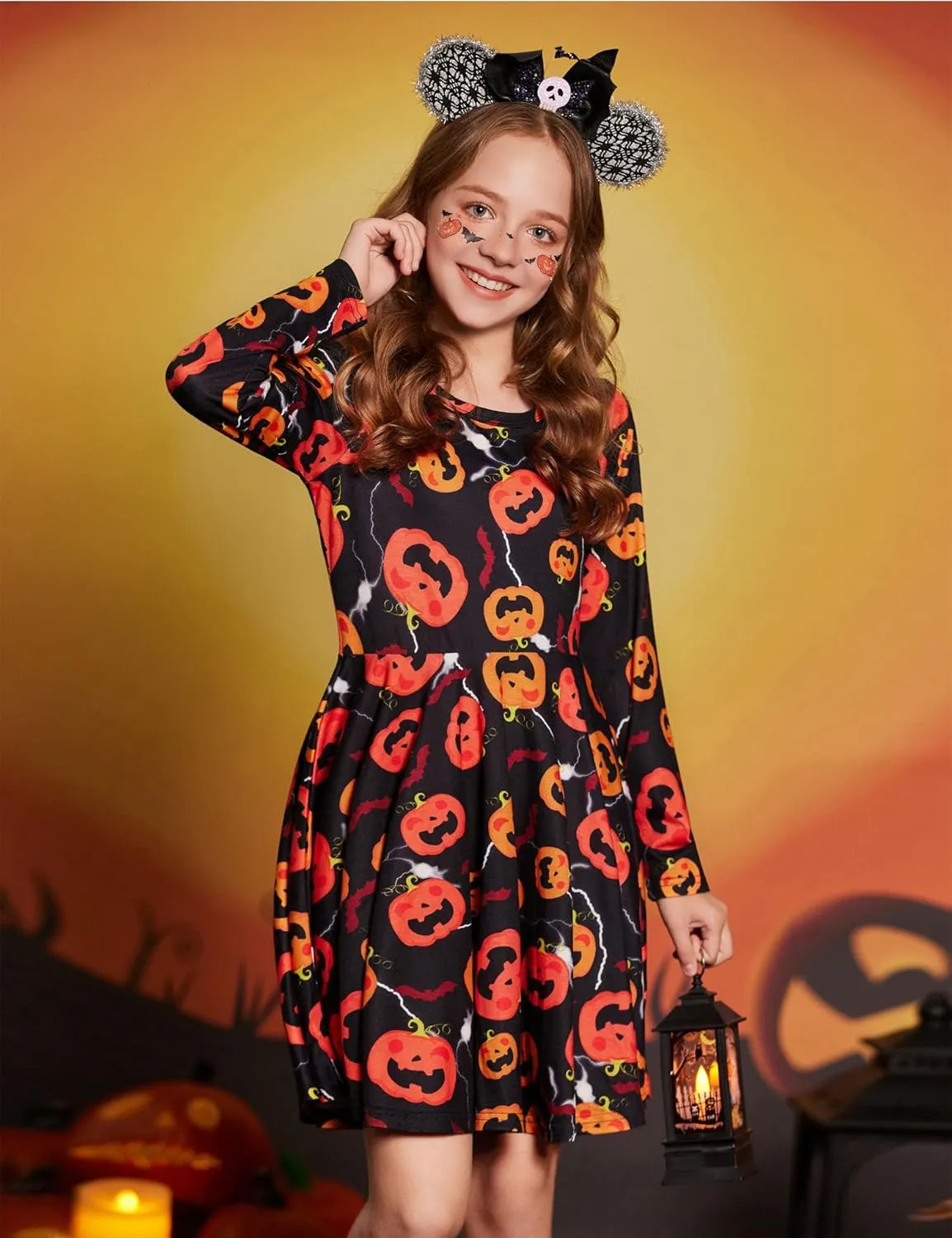 Arshiner Girls Long Sleeve Stretchy Dress A line Twirly Skater School Party Dress