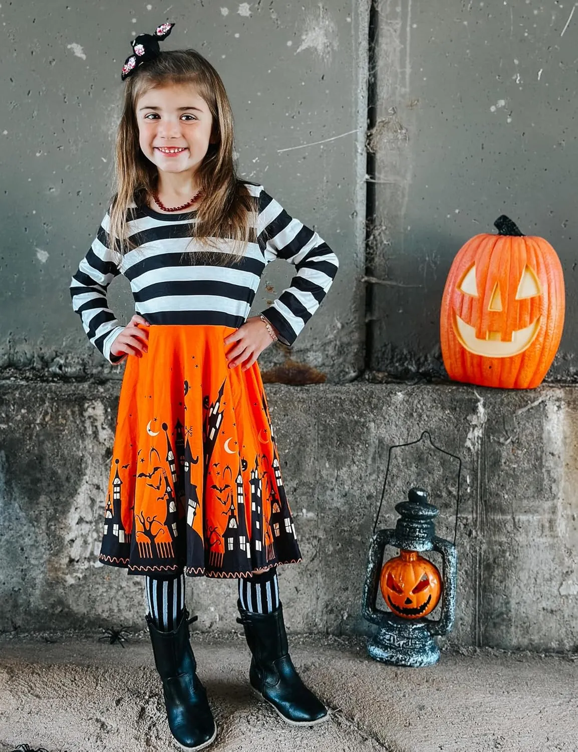 Arshiner Girls Long Sleeve Stretchy Dress A line Twirly Skater School Party Dress