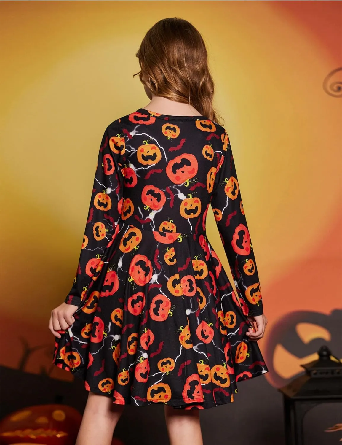 Arshiner Girls Long Sleeve Stretchy Dress A line Twirly Skater School Party Dress