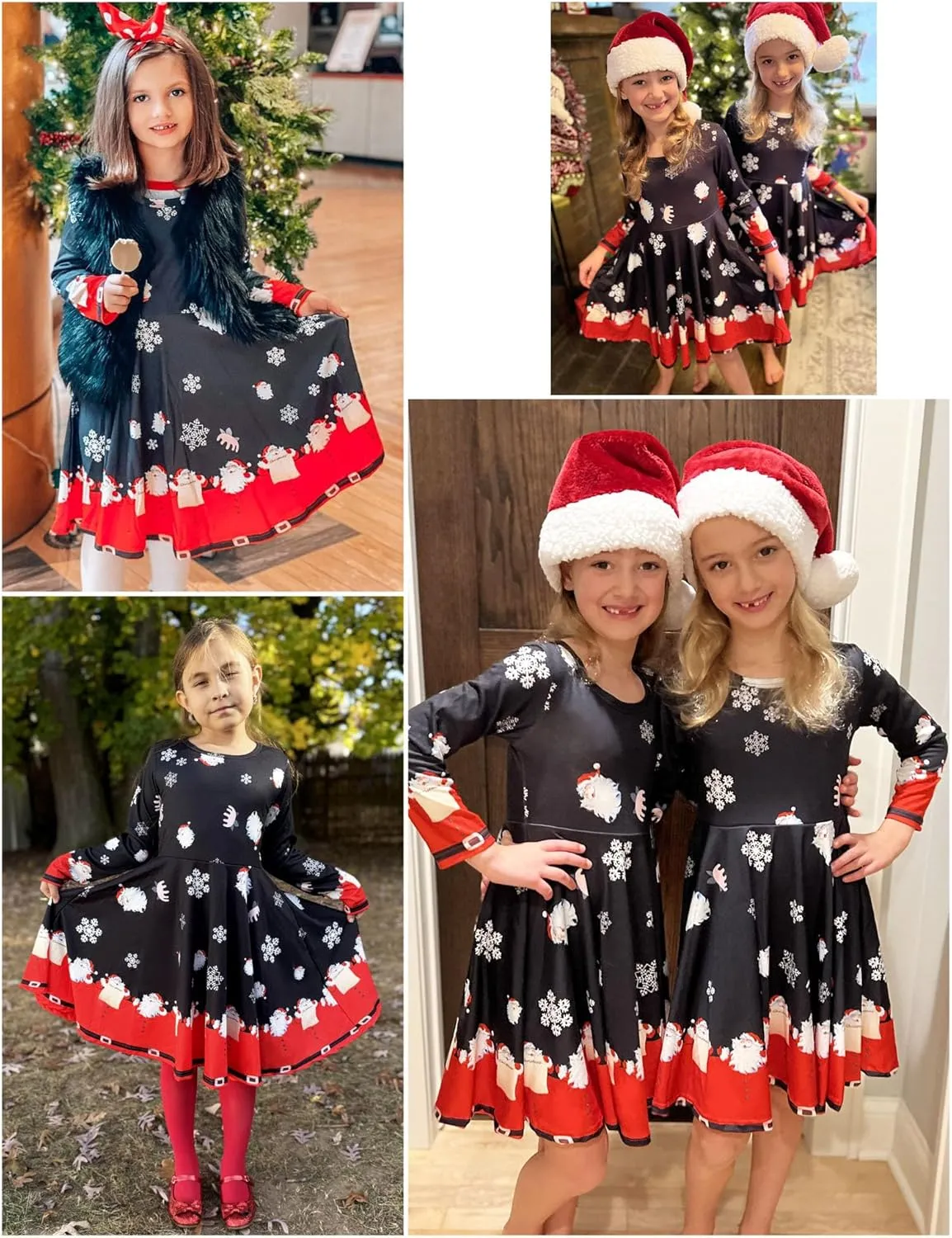 Arshiner Girls Long Sleeve Stretchy Dress A line Twirly Skater School Party Dress