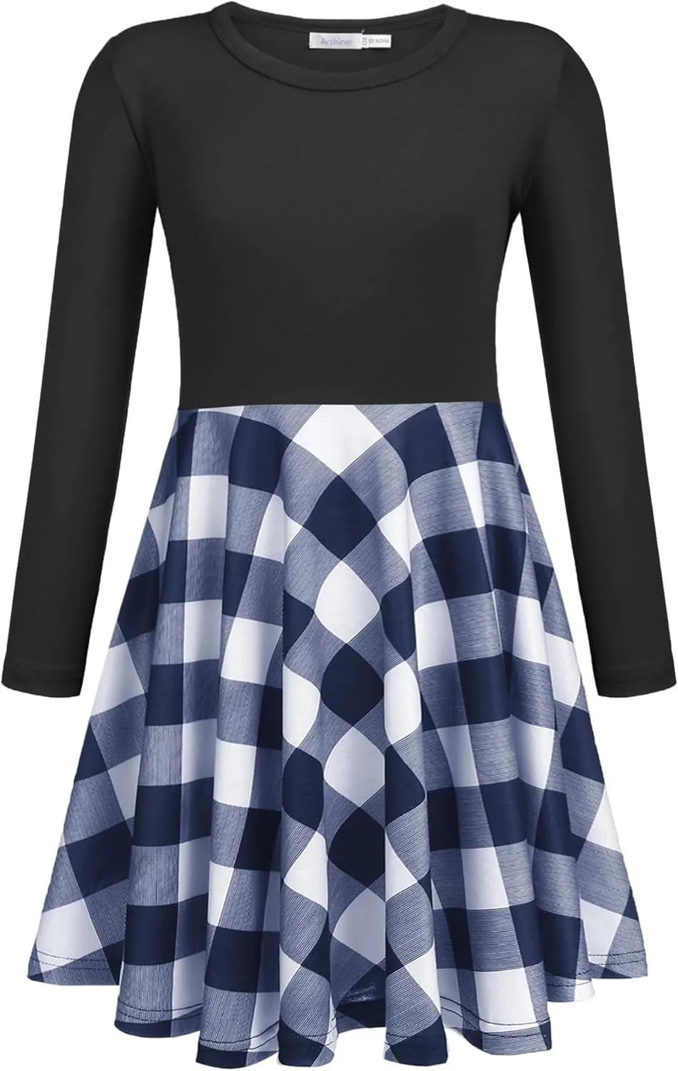 Arshiner Girls Long Sleeve Stretchy Dress A line Twirly Skater School Party Dress