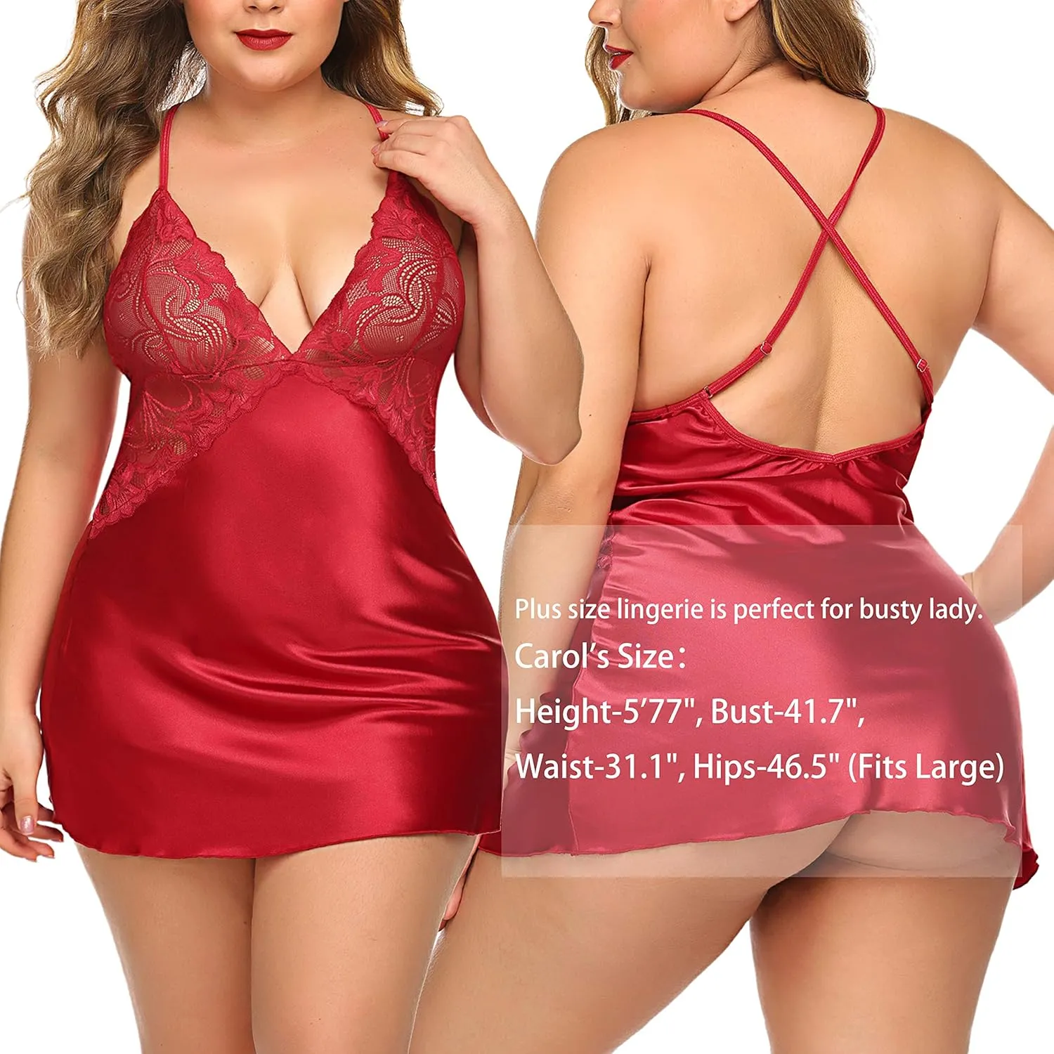 Avidlove Women Lingerie V Neck Nightwear Satin Sleepwear Lace Chemise Mini Teddy