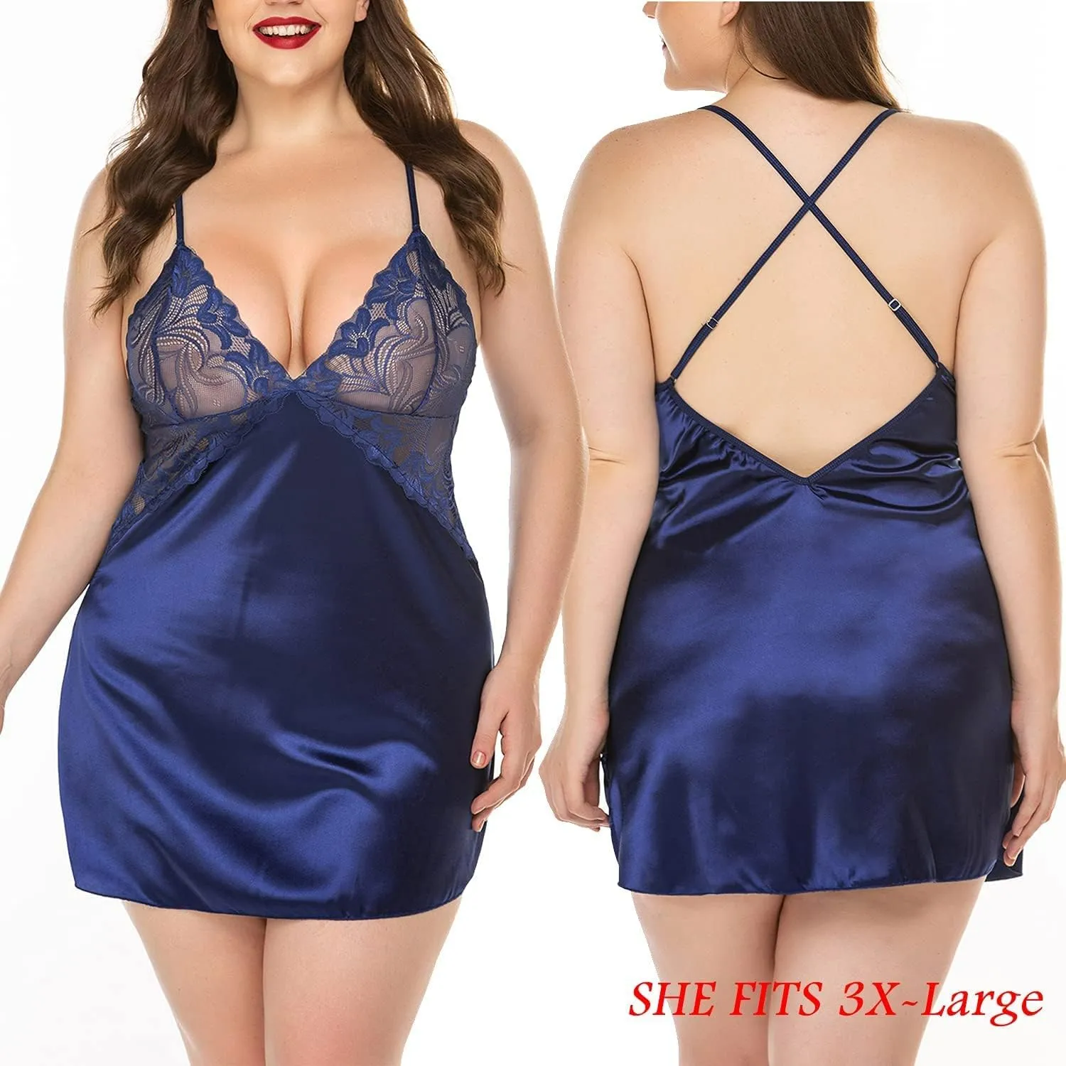 Avidlove Women Lingerie V Neck Nightwear Satin Sleepwear Lace Chemise Mini Teddy