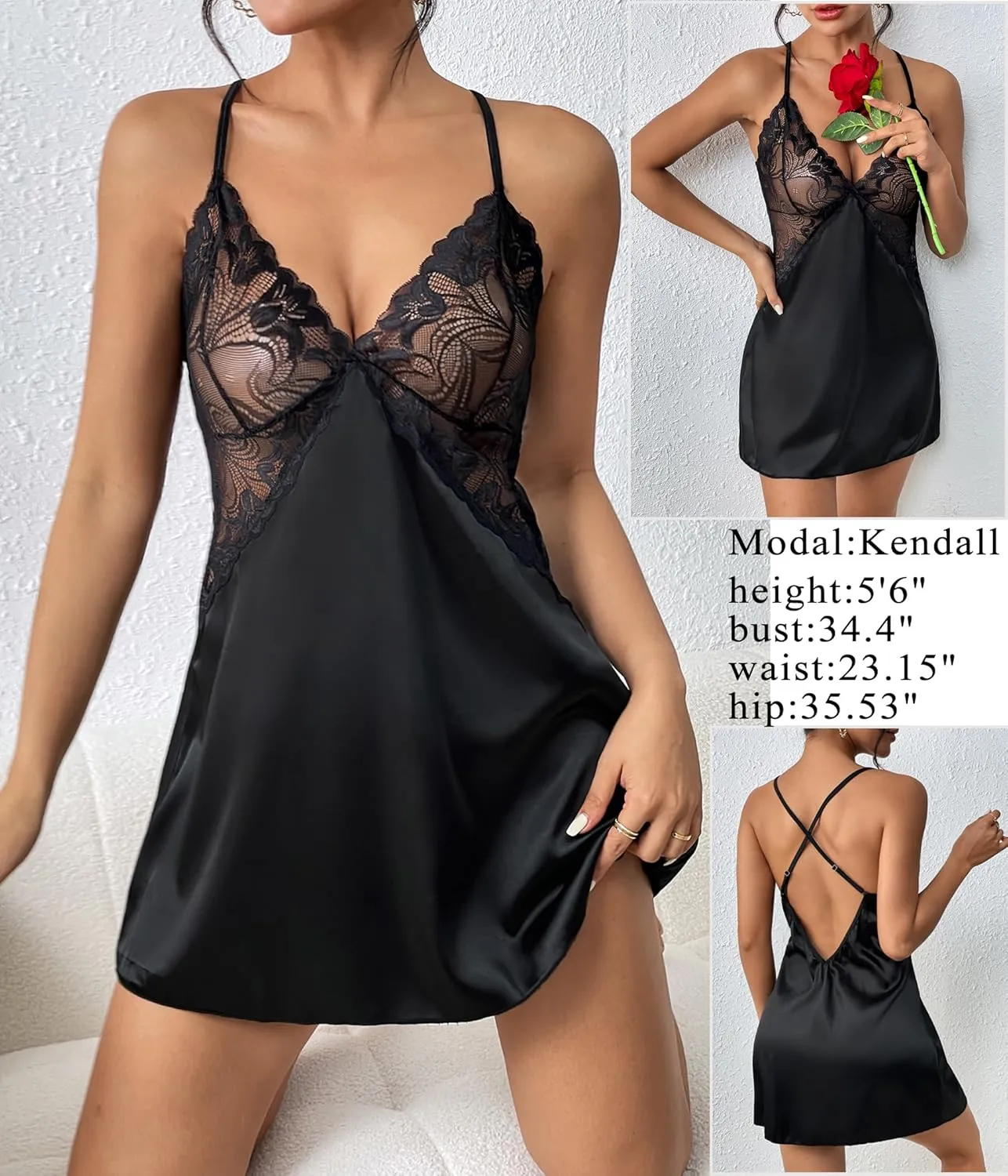 Avidlove Women Lingerie V Neck Nightwear Satin Sleepwear Lace Chemise Mini Teddy