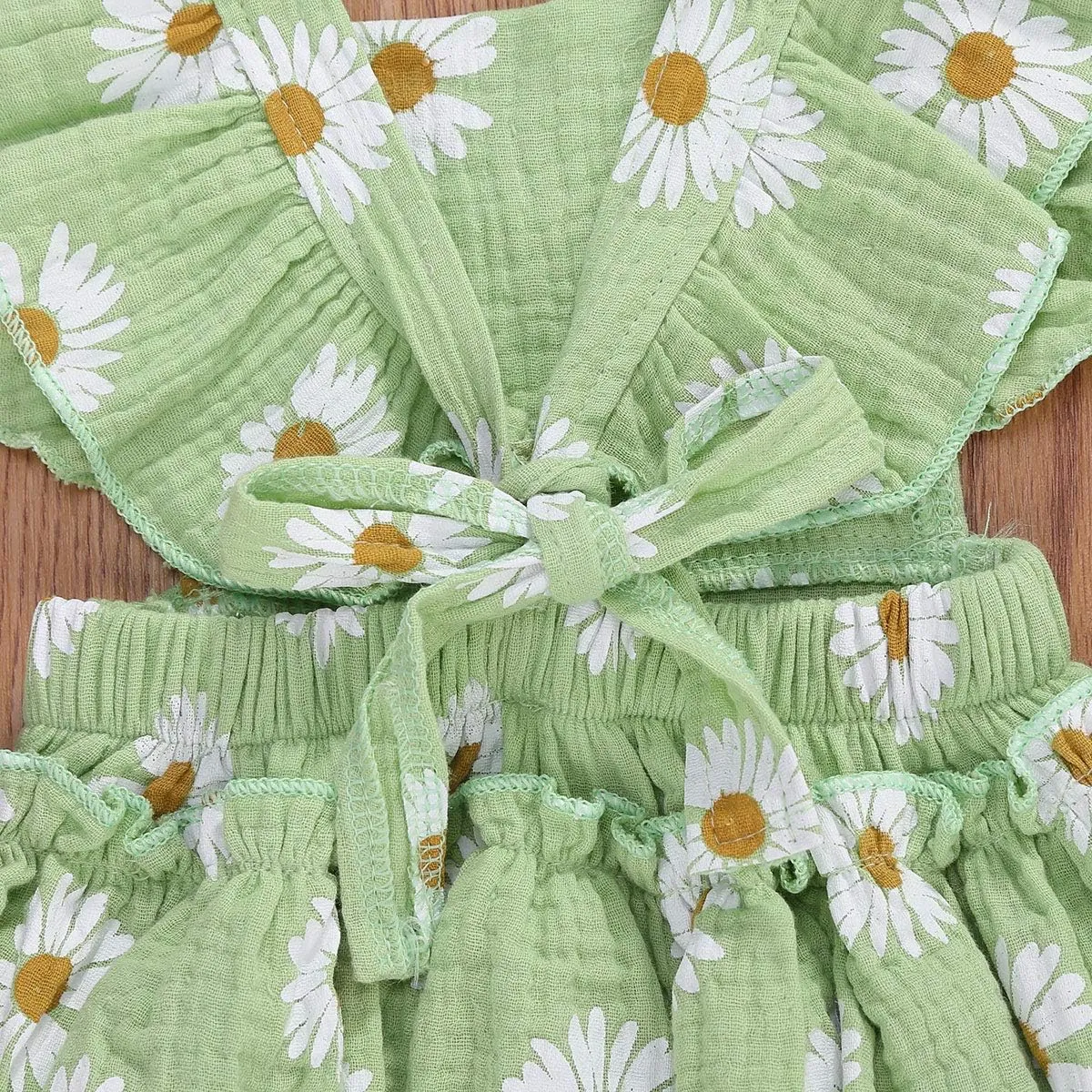 Baby Girls Floral Cotton Leotard Romper Newborn Daisy Playsuits Ruffled Sleeve Onesie Infant Jumpsuit Clothes Headband