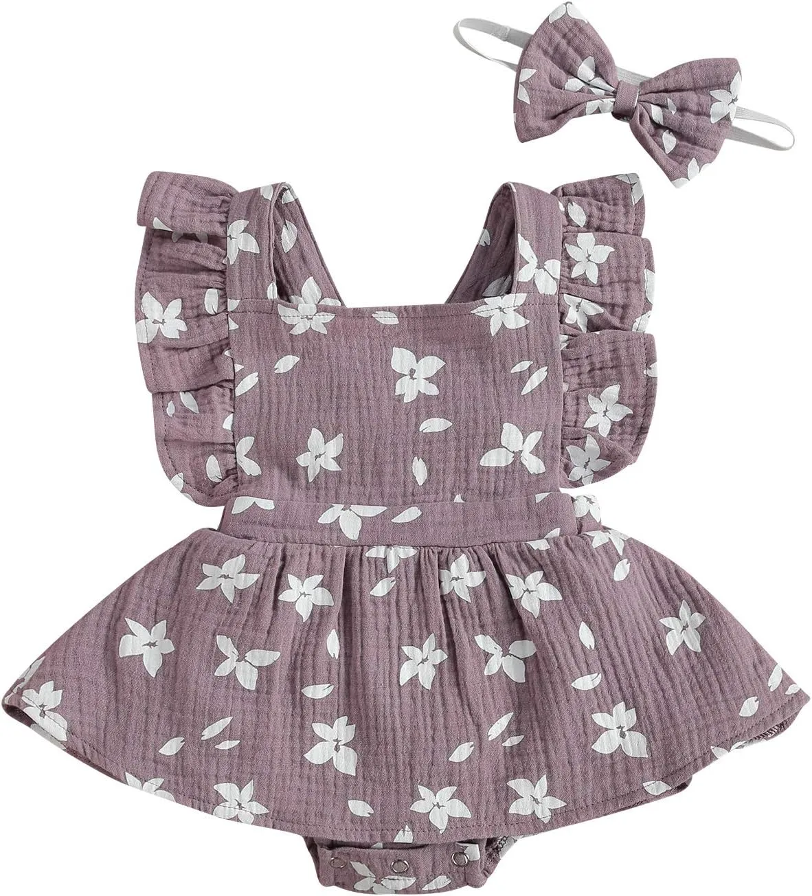 Baby Girls Floral Cotton Leotard Romper Newborn Daisy Playsuits Ruffled Sleeve Onesie Infant Jumpsuit Clothes Headband