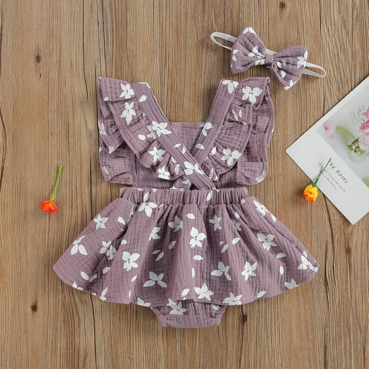 Baby Girls Floral Cotton Leotard Romper Newborn Daisy Playsuits Ruffled Sleeve Onesie Infant Jumpsuit Clothes Headband