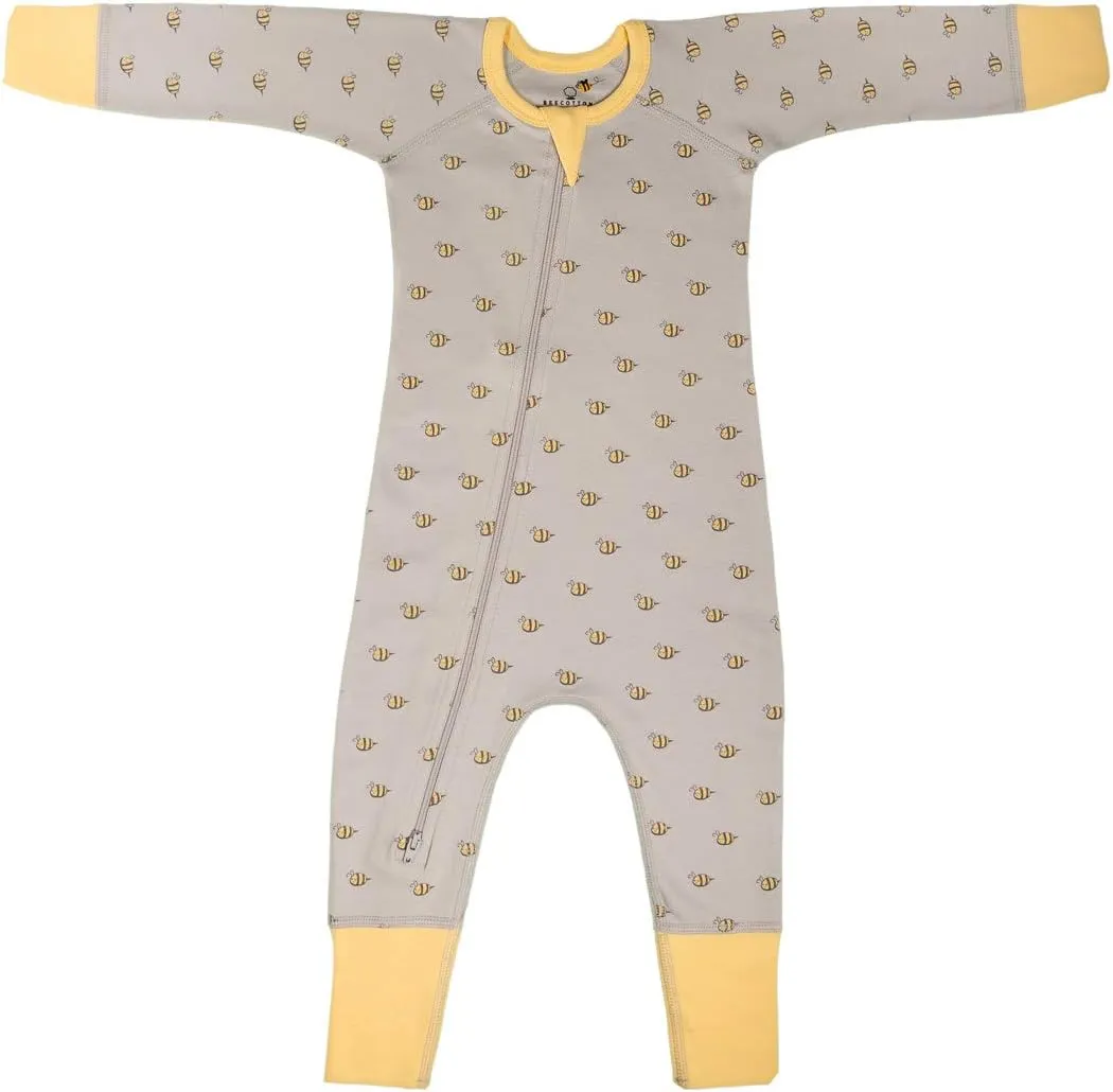 Bee Pattern Two-Way Zipped Rompers