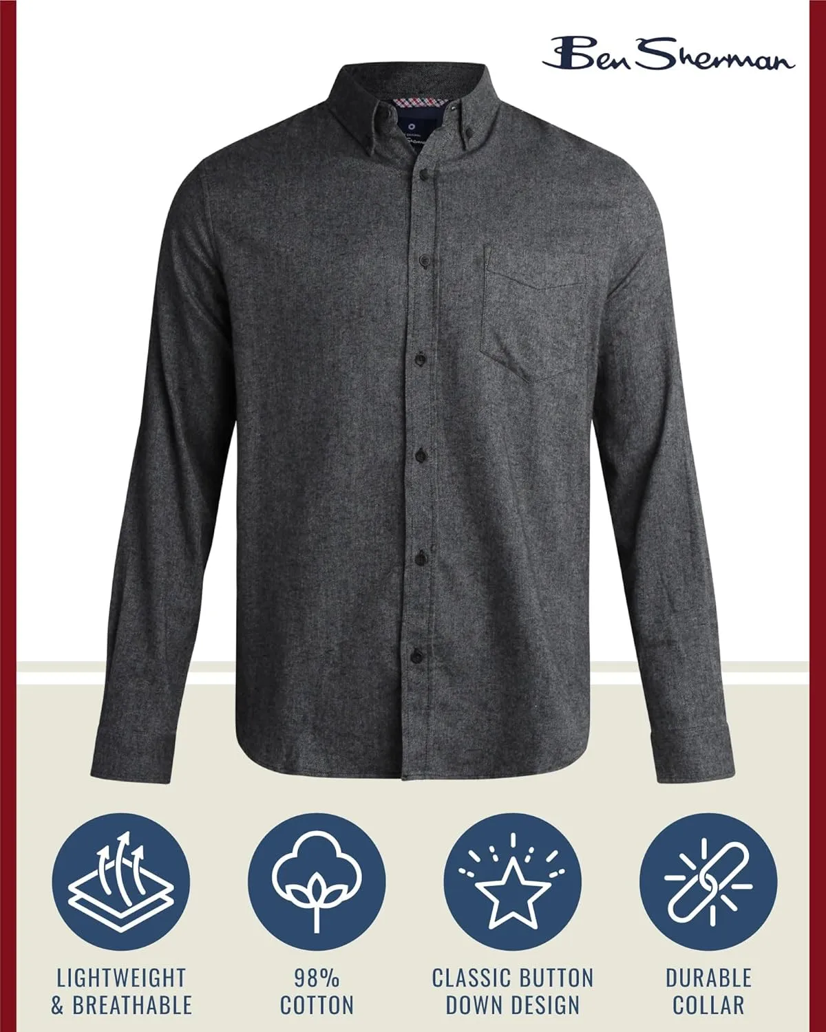 Ben Sherman Men's Button Down Shirt - Regular Fit Long Sleeve Button Down Shirt - Casual Dress Shirt for Men (S-XL)