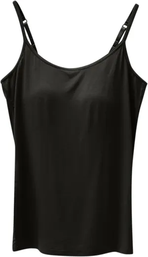 Black Spaghetti Strap Tank for Women Solid Color Crewneck Smooth Lightweight Basic Shirts Workout Athletic Tanks