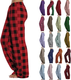 Buffalo Plaid Pajama Pants Womens Flannel Elastic High Waisted Wide Leg Pants Comfy Baggy Pj Bottom Lounge Pants