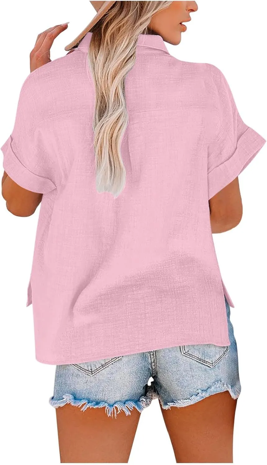 Casual Linen Blouses for Women Color Shirt Long Sleeve Button Down Shirt Lightweight Shirt Spring Trendy Beach Tops