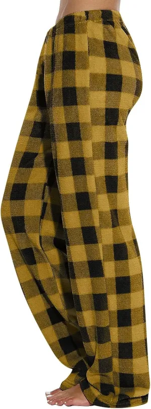 Contrast Buffalo Plaid Pajama Pants Women Soft Flannel Plaid Pj Pants Elastic Waist Cotton Wide Leg Pants Sleepwear