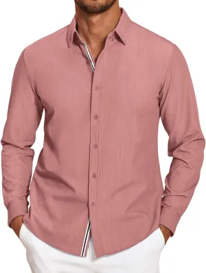 COOFANDY Mens Casual Button Down Shirt Untucked Long Sleeve Stretch Denim Dress Shirt