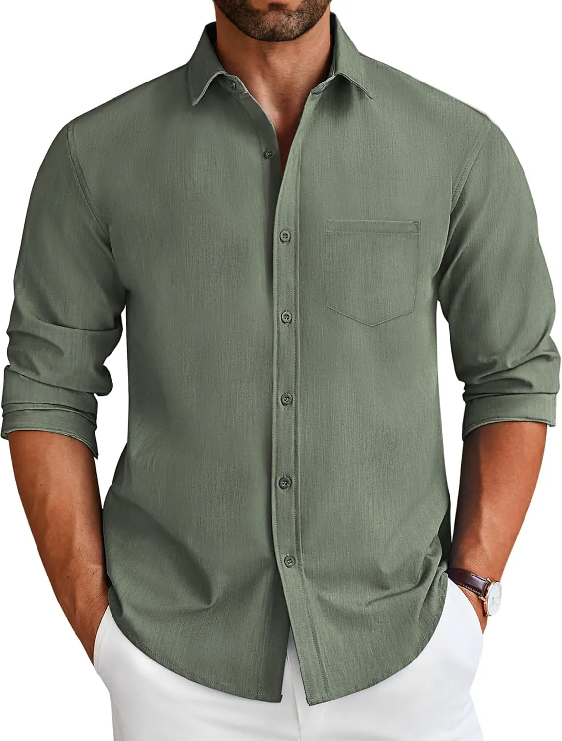 COOFANDY Men's Long Sleeve Button Down Shirt Wrinkle Free Untucked Dress Shirt Casual Denim Shirt