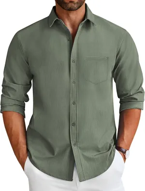 COOFANDY Men's Long Sleeve Button Down Shirt Wrinkle Free Untucked Dress Shirt Casual Denim Shirt