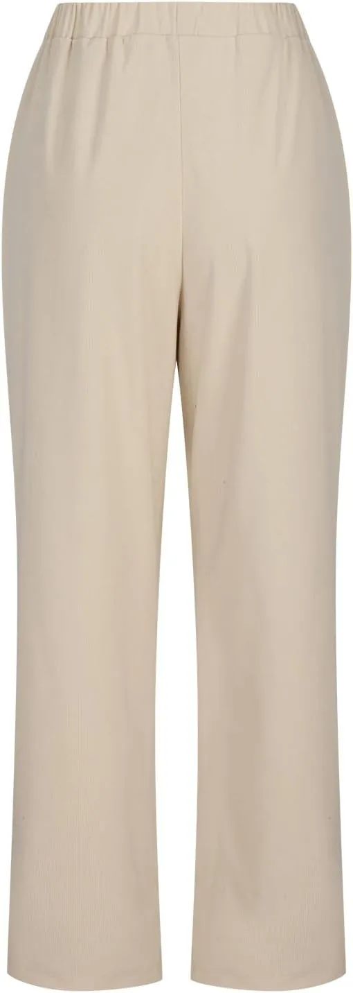 Corduroy Pants for Women Elastic High Waist Pull On Straight Leg Slacks Casual Spring Fall Trousers with Pockets