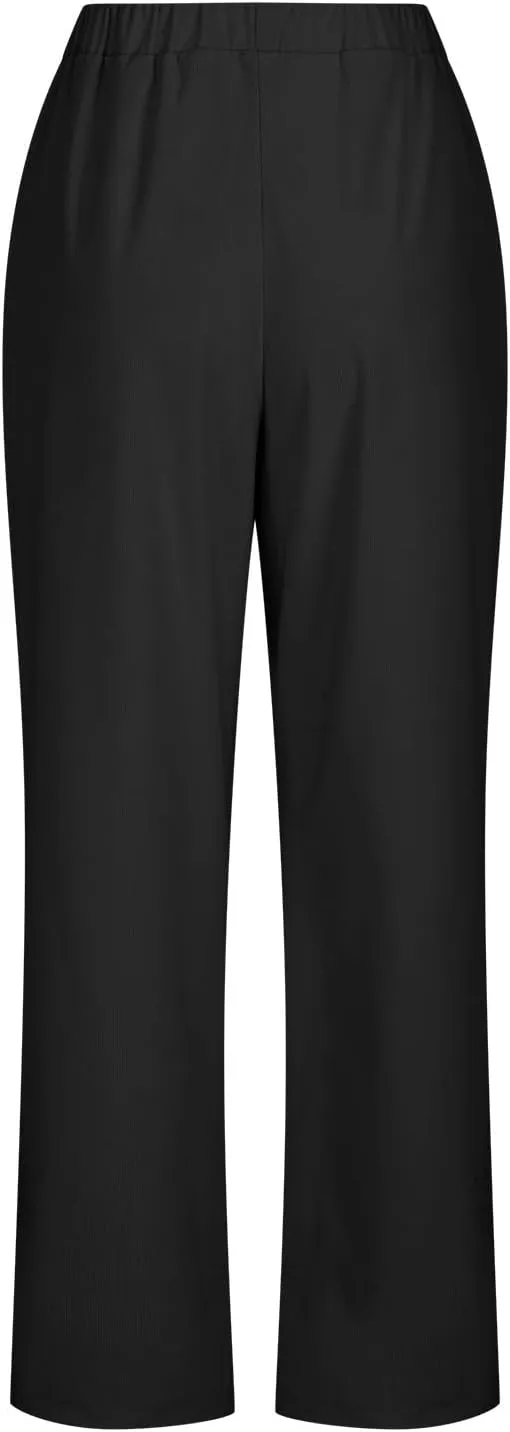 Corduroy Pants for Women Elastic High Waist Pull On Straight Leg Slacks Casual Spring Fall Trousers with Pockets