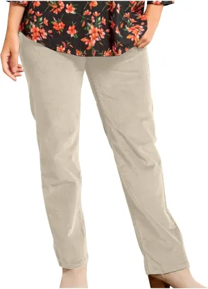 Corduroy Pants for Women Elastic High Waist Pull On Straight Leg Slacks Casual Spring Fall Trousers with Pockets