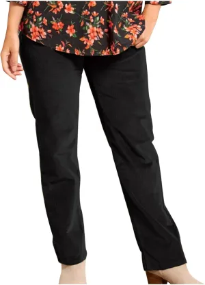 Corduroy Pants for Women Elastic High Waist Pull On Straight Leg Slacks Casual Spring Fall Trousers with Pockets