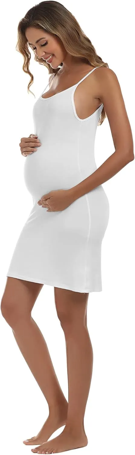 COSYOU Womens Cotton Mini Dress Maternity Slip Dress Spaghetti Strap Camisole Sleeveless Nightgowns