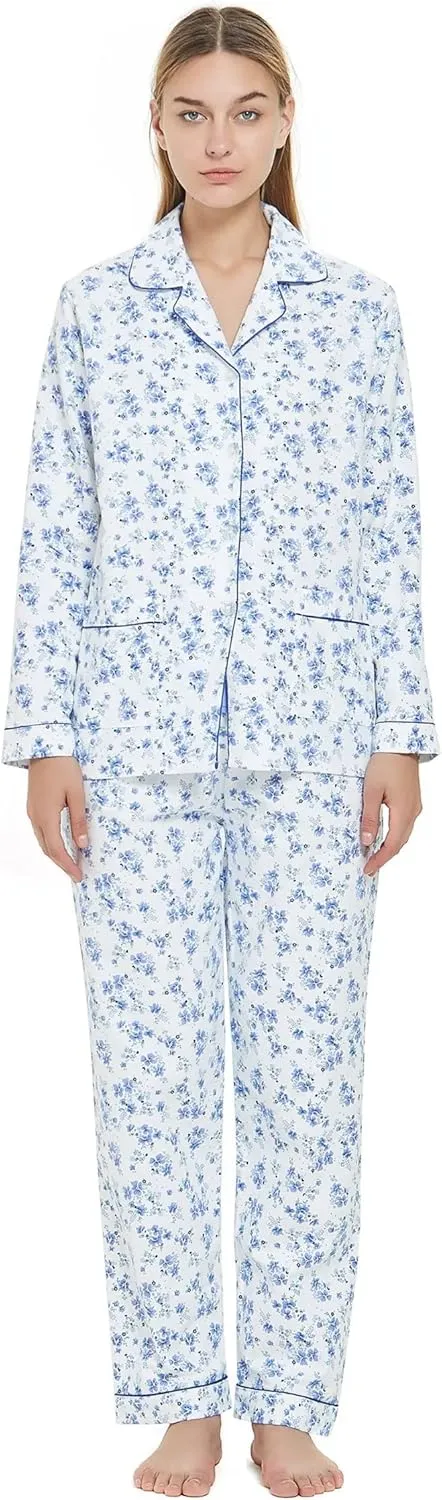 cotton flannel pajamas for women 100% cotton flannel pajamas set soft PJS cozy womens loungewear