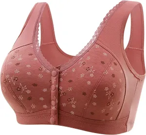Daisy Bras for Older Women Front Button Closure Wireless Bra Push Up Breathable Sports Bra Plus