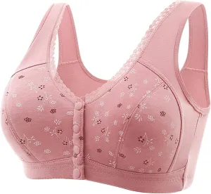 Daisy Bras for Older Women Front Button Closure Wireless Bra Push Up Breathable Sports Bra Plus