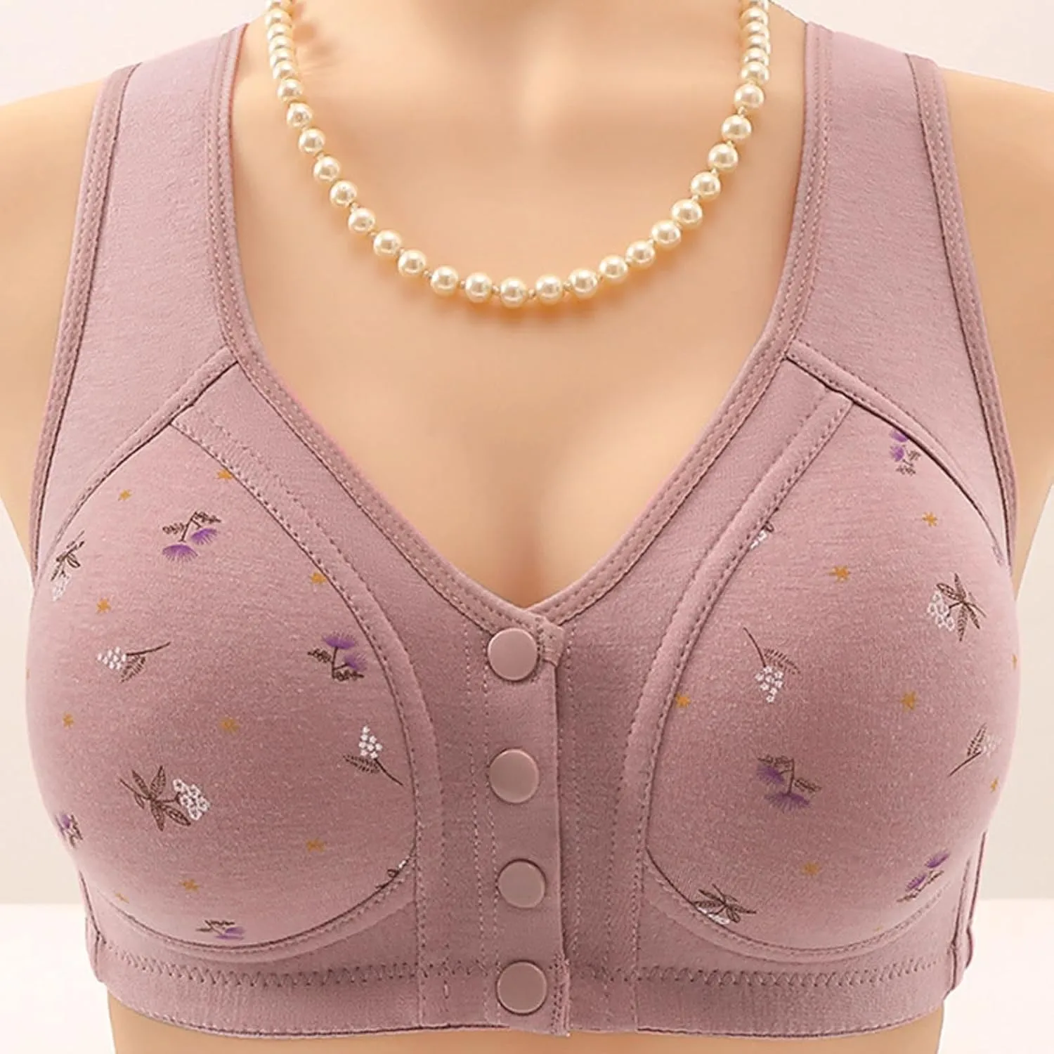 Daisy Bras for Older Women with Front Snap Closure Support Full Coverage No Underwire Comfortable Bra for Seniors