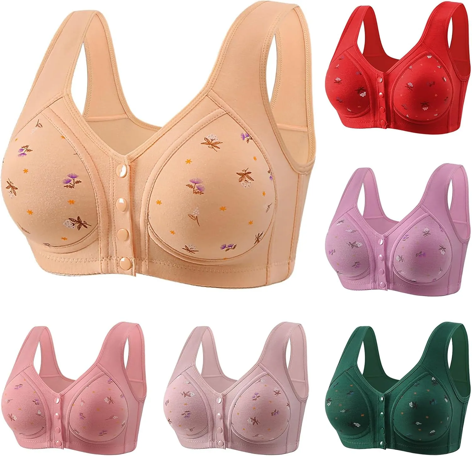 Daisy Bras for Older Women with Front Snap Closure Support Full Coverage No Underwire Comfortable Bra for Seniors
