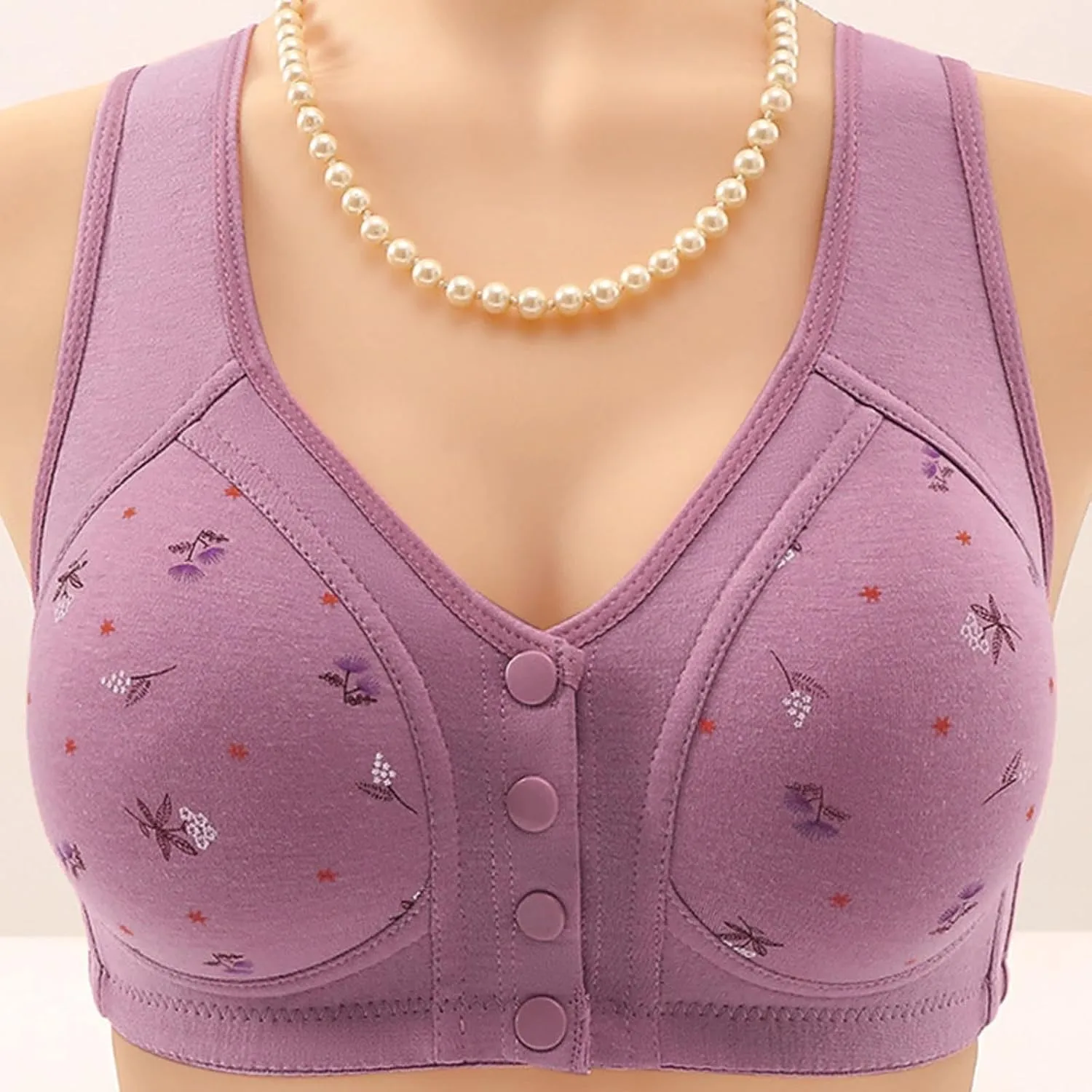 Daisy Bras for Older Women with Front Snap Closure Support Full Coverage No Underwire Comfortable Bra for Seniors
