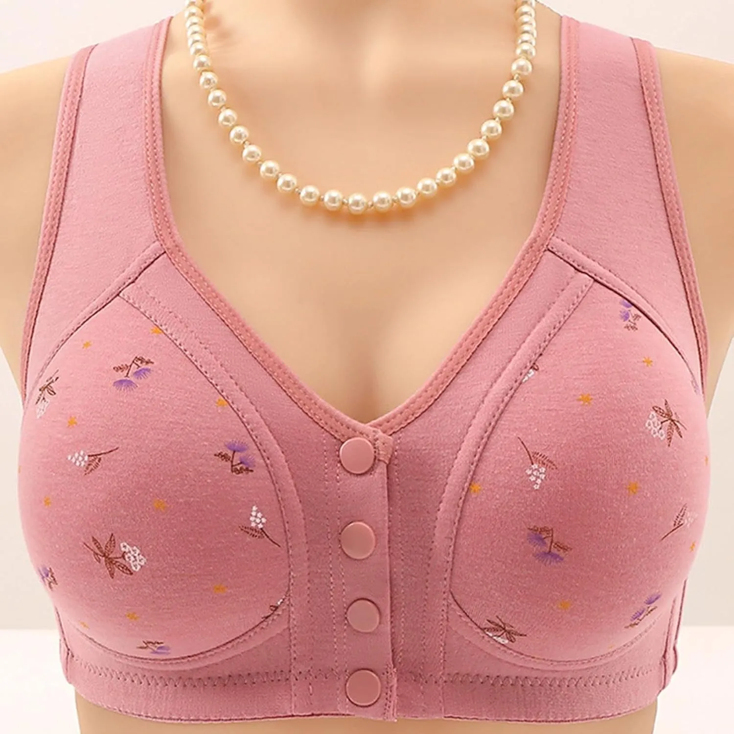 Daisy Bras for Older Women with Front Snap Closure Support Full Coverage No Underwire Comfortable Bra for Seniors