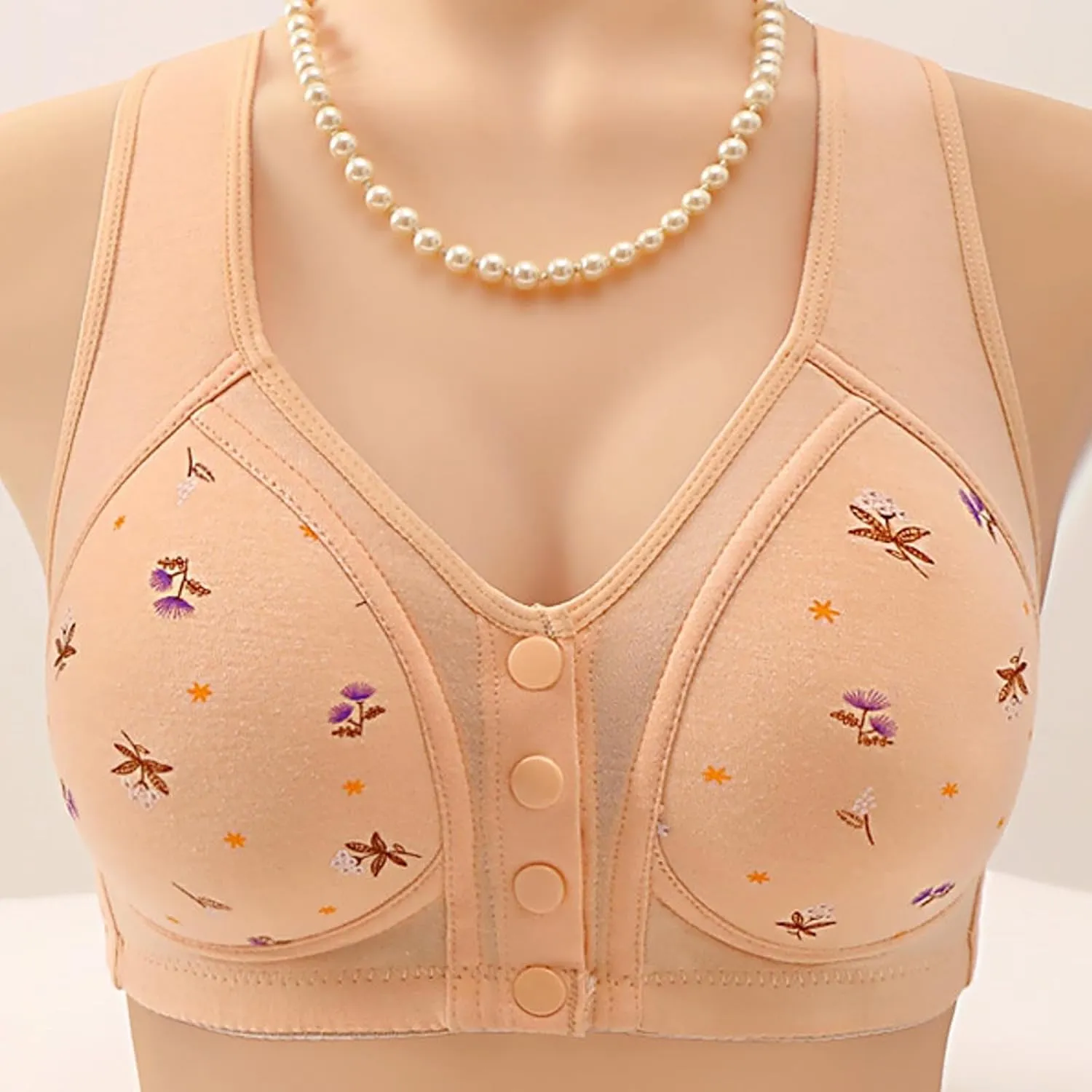 Daisy Bras for Older Women with Front Snap Closure Support Full Coverage No Underwire Comfortable Bra for Seniors