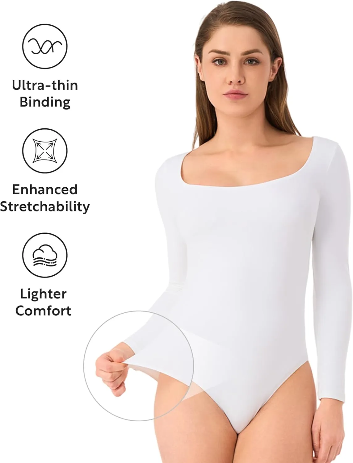 DAVID ARCHY Women's Long Sleeve Bodysuit Square Neck Sexy Thong Bodysuit Shirts for Women