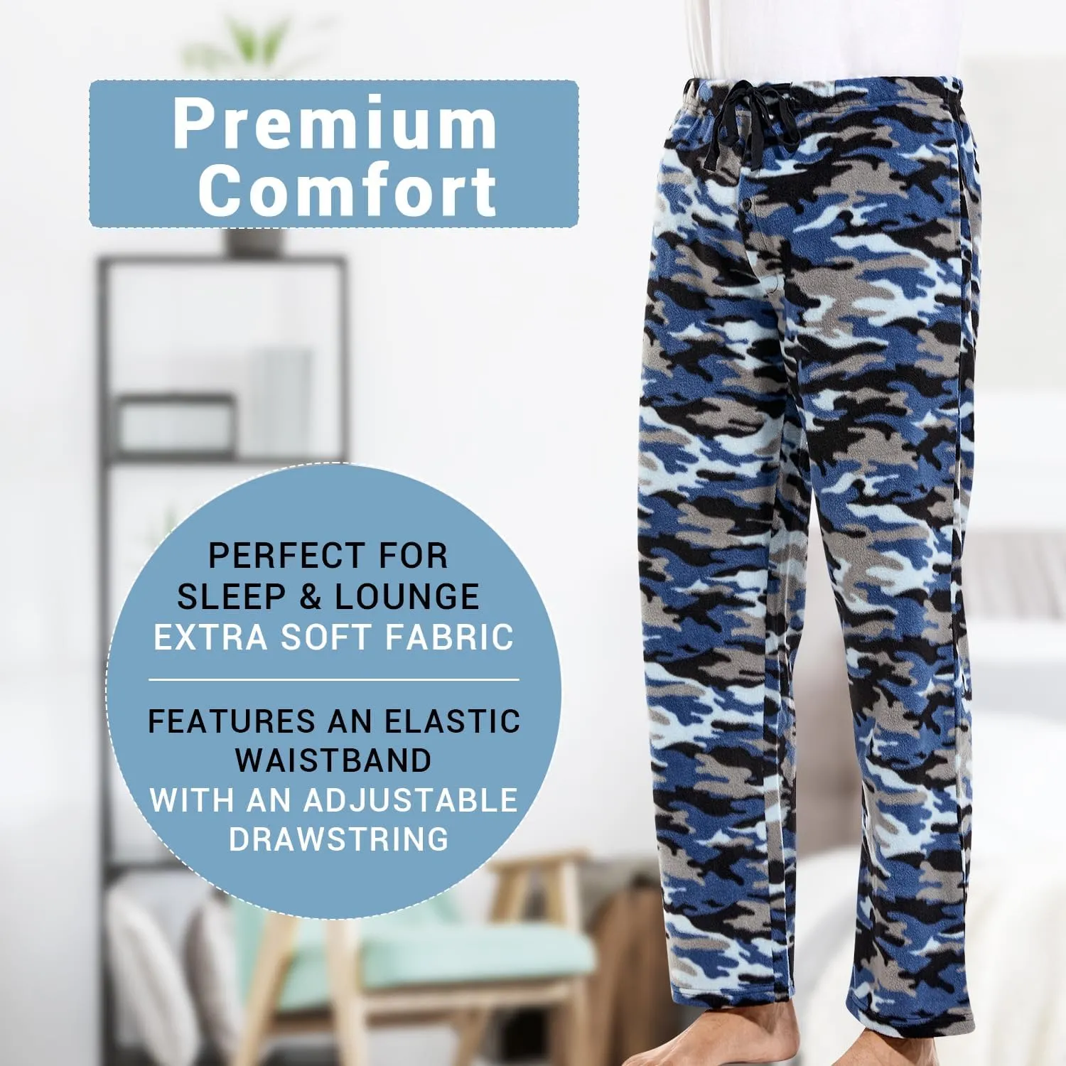 DG Hill 1Pack or 3Pack Mens PJ Pajama Pants Bottoms Fleece Lounge Pants Sleepwear Plaid PJs with Pockets Microfleece