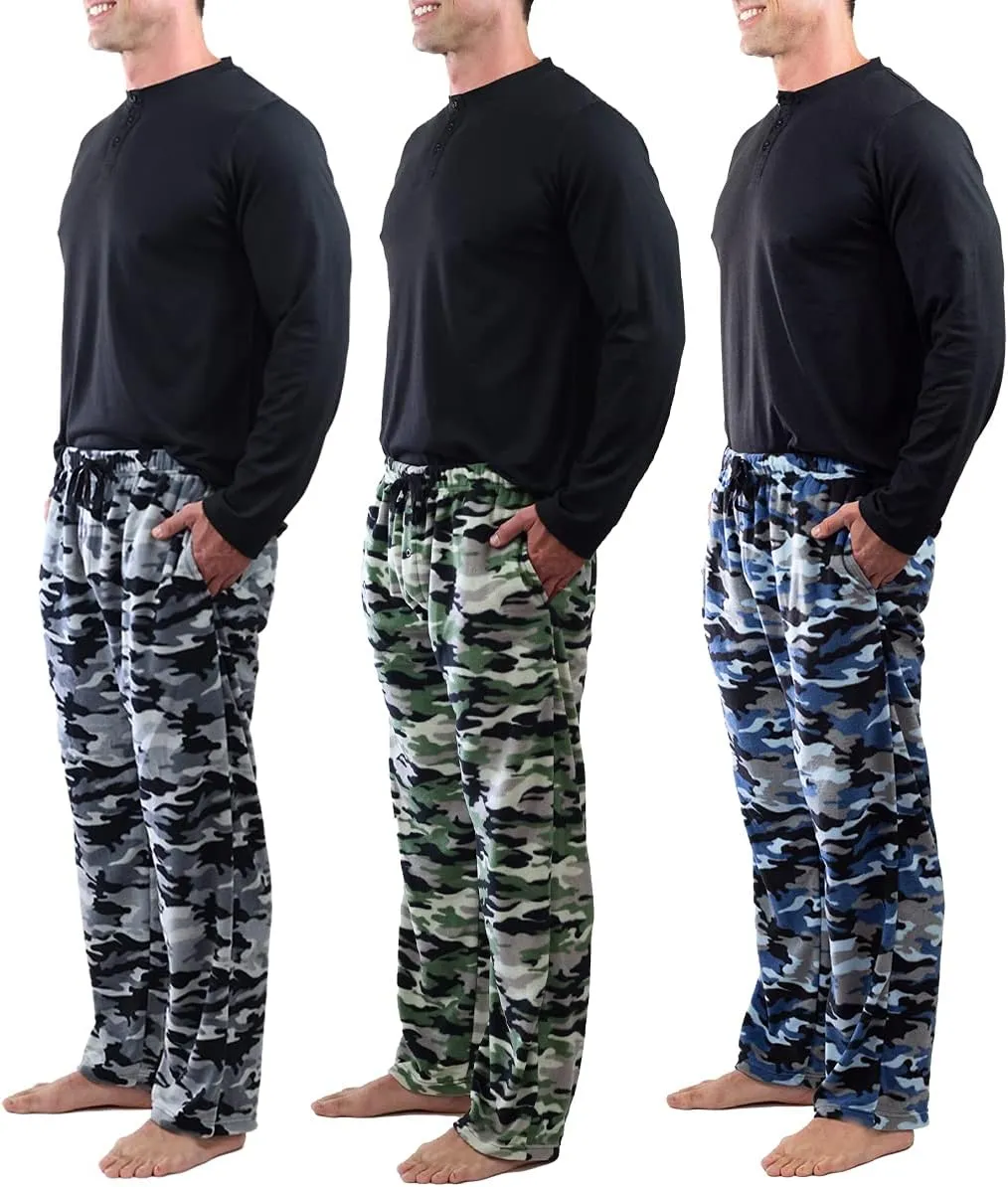 DG Hill 1Pack or 3Pack Mens PJ Pajama Pants Bottoms Fleece Lounge Pants Sleepwear Plaid PJs with Pockets Microfleece