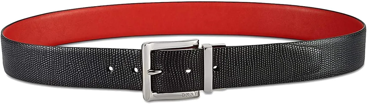 DKNY Textured-to-Smooth Reversible Belt (Black/Red, L)