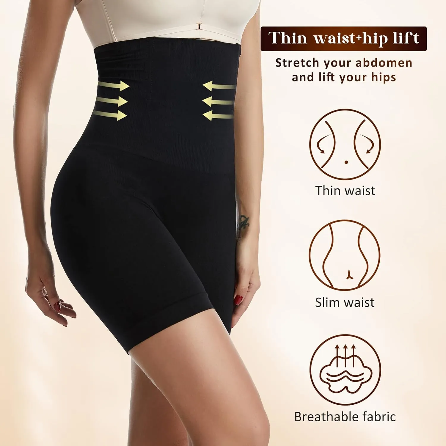 DREAM SLIM Tummy Control Shapewear Shorts for Women High Waisted Body Shaper Panties Slip Shorts Under Dresses Thigh Slimmer